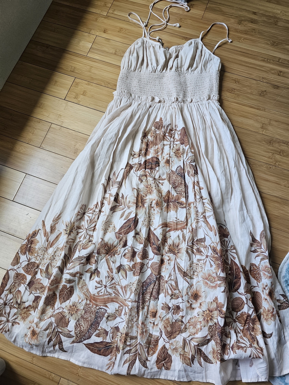Camila Coelho Cream Maxi Dress with Brown Floral Print
